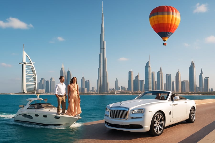 Dubai skyline with iconic landmarks and luxury travel experiences