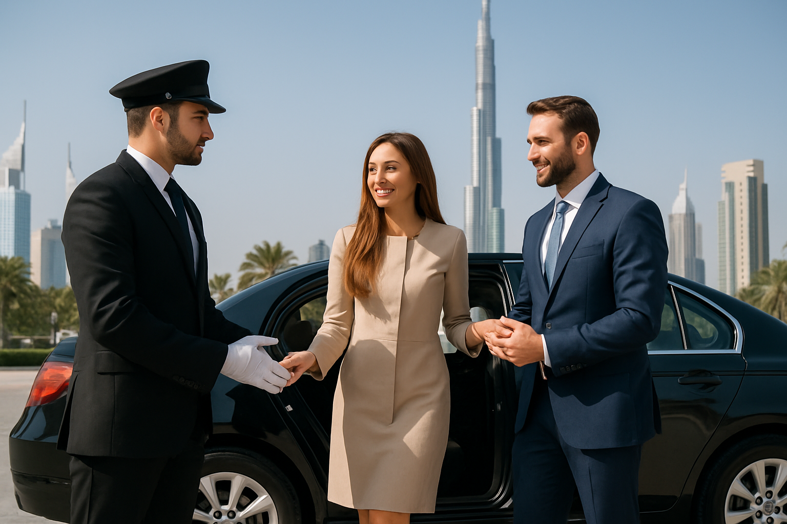 Professional chauffeur assisting passengers in Dubai